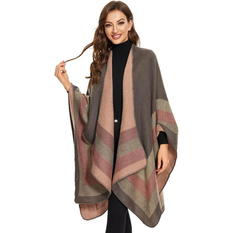 Shawl Wraps for Women, Elegant Knitted Cape Open Front Poncho Scarf Blanket Cardigan Coat for Spring, Autumn, and Winter