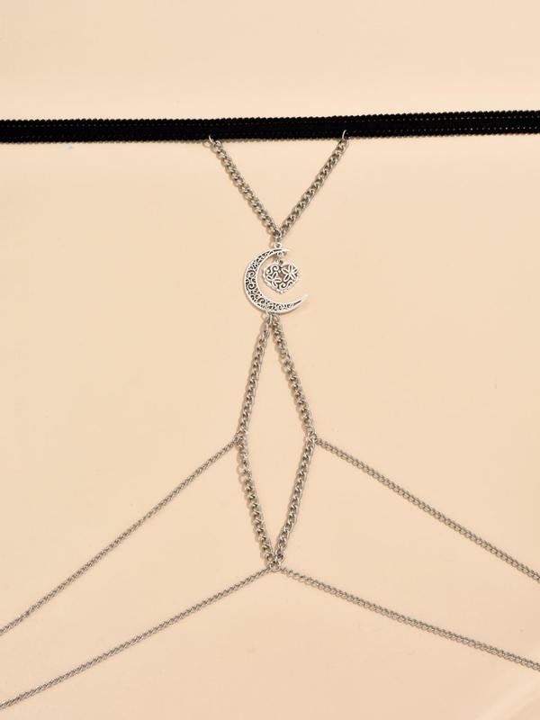 Women's Fashion Hollow Out Heart & Moon Design Thigh Chain, Trendy Body Jewelry For Party, Daily Clothing Decor For Girl