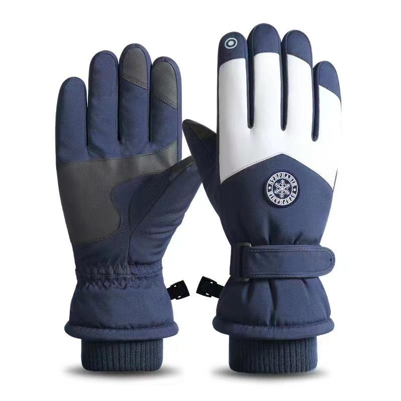 Autumn and Winter Fleece-lined Thick Windproof Waterproof Men and Women Riding Electric Car Wind-Proof and Cold Protection Touch Screen Warm Ski Gloves