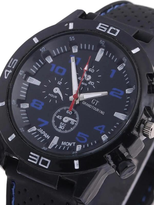 Men's Casual Sportive Round Dial Analog Quartz Watch with Silicone Strap, Elegant Business Wristwatch For Daily & Business Occasions As Gift Without Box