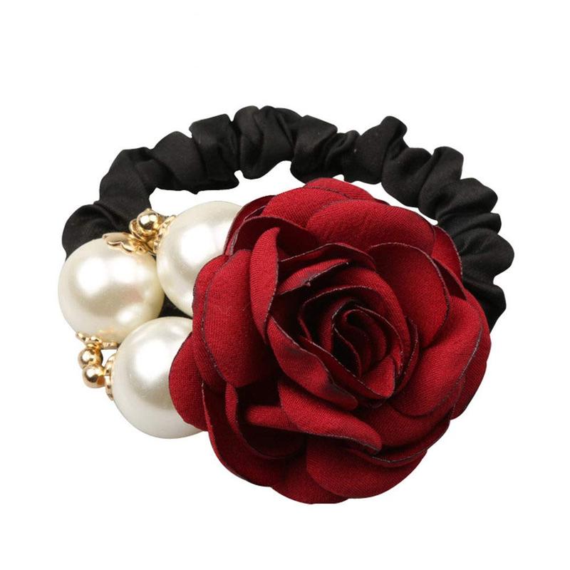 4Pcs Korean Fashion Pearl Hair Rope Rose Flower Rhinestone Hair Ties  Jewelry Rubber Band