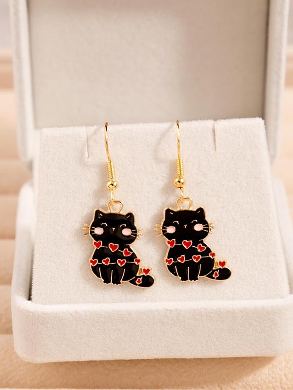 Alloy Cute Cat Dangle Earrings