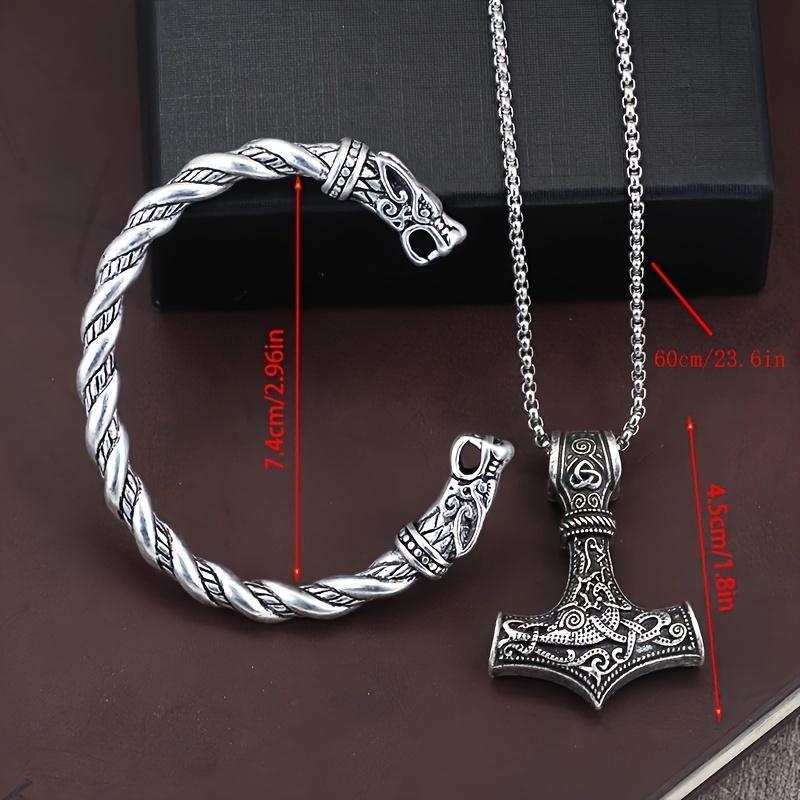 2 count Nordic Viking Pendant Necklace & Bracelet Set - Unisex Norse Jewelry for Men and Women