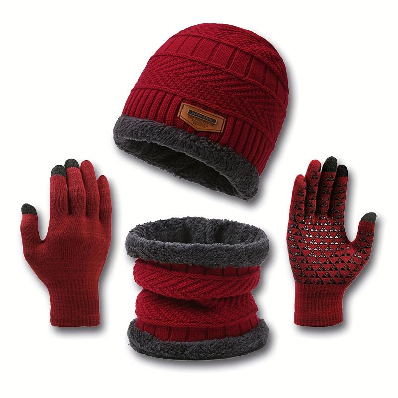 2pcs+1 Pair Winter Beanie Snow Knitted Hat And Scarf And Gloves