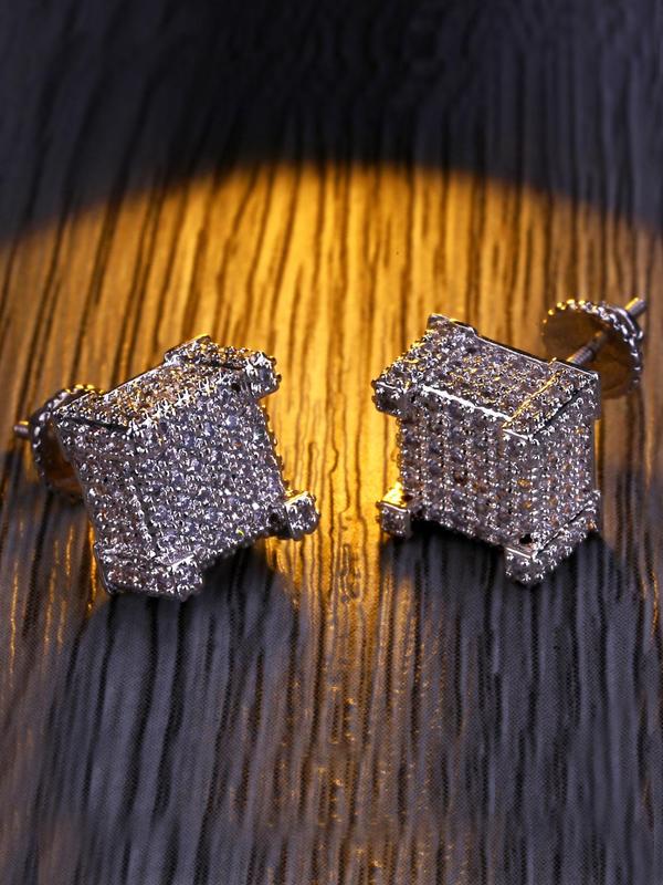 Rhinestone Decorated Stud Earrings (1 Pair), Elegant Square Shaped Earrings for Women & Men, Trendy All-match & Exquisite Jewelry for Birthday Gift