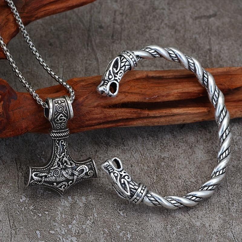 2 count Nordic Viking Pendant Necklace & Bracelet Set - Unisex Norse Jewelry for Men and Women