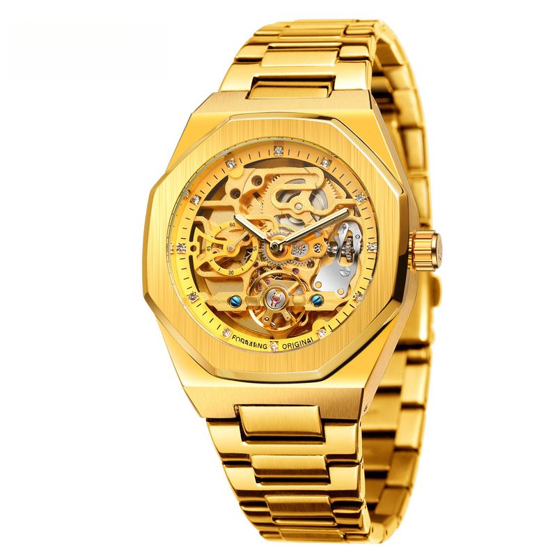 Classic Business Rhinestone Decorated Analog Mechanical Watchfor Men, Fashion Luminous HandsWatch for Party, Daily Decor, TrendyWatch for Birthday Gift with Box, FallOutfits,Fall Freshness