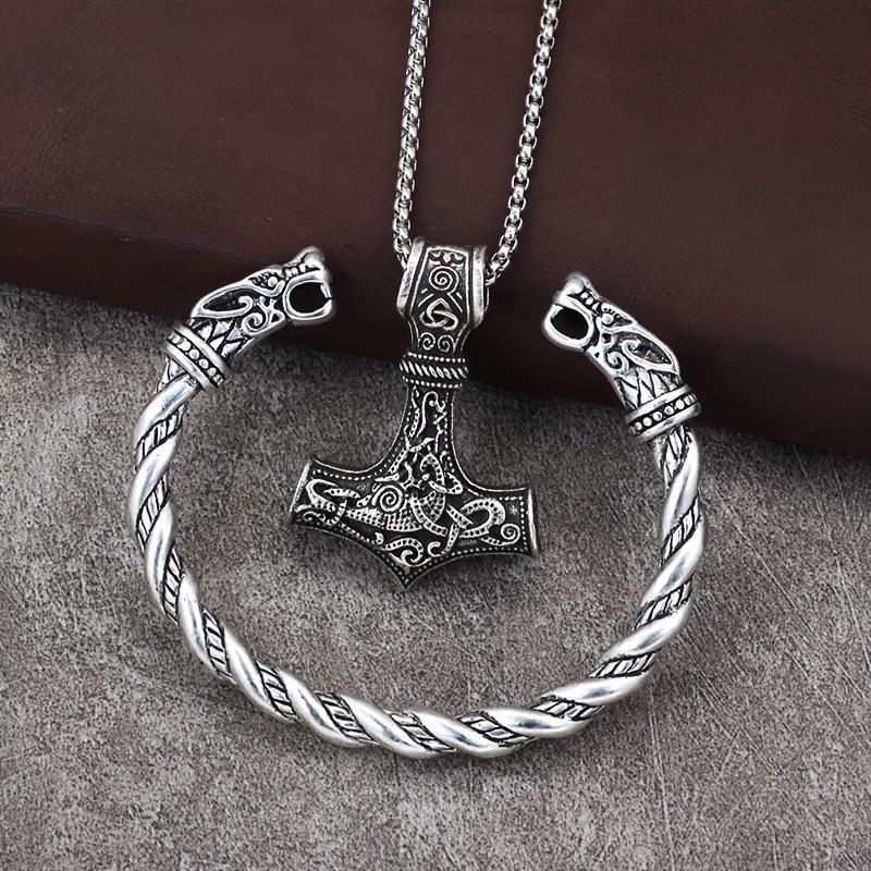 2 count Nordic Viking Pendant Necklace & Bracelet Set - Unisex Norse Jewelry for Men and Women