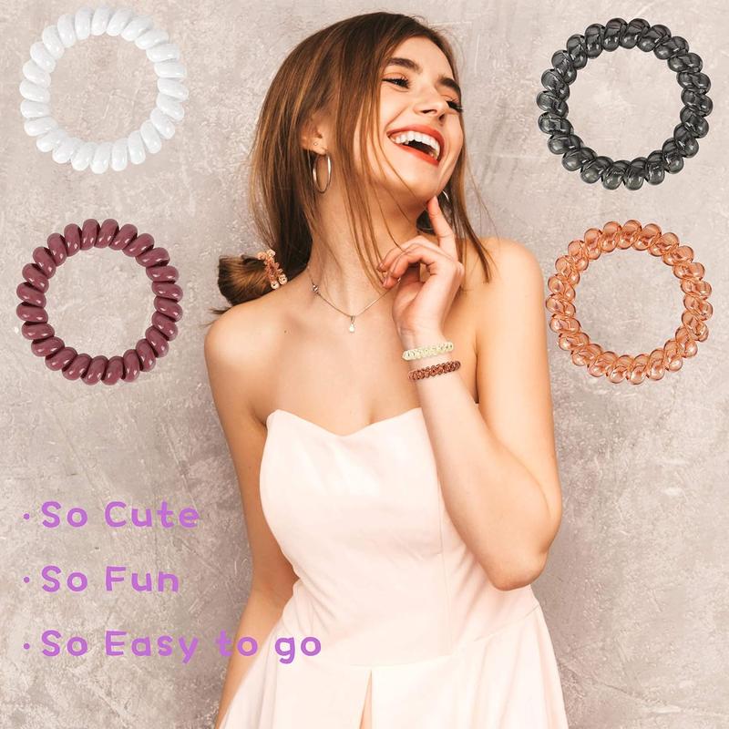 Spiral Hair Ties 24pcs No Crease Clear Brown Coil Hair Ties Spiral Ponytail Holders Coils Scrunchies Plastic Phone Cord Hair Bands for Women Girls (Neutral Colors-Large Size)