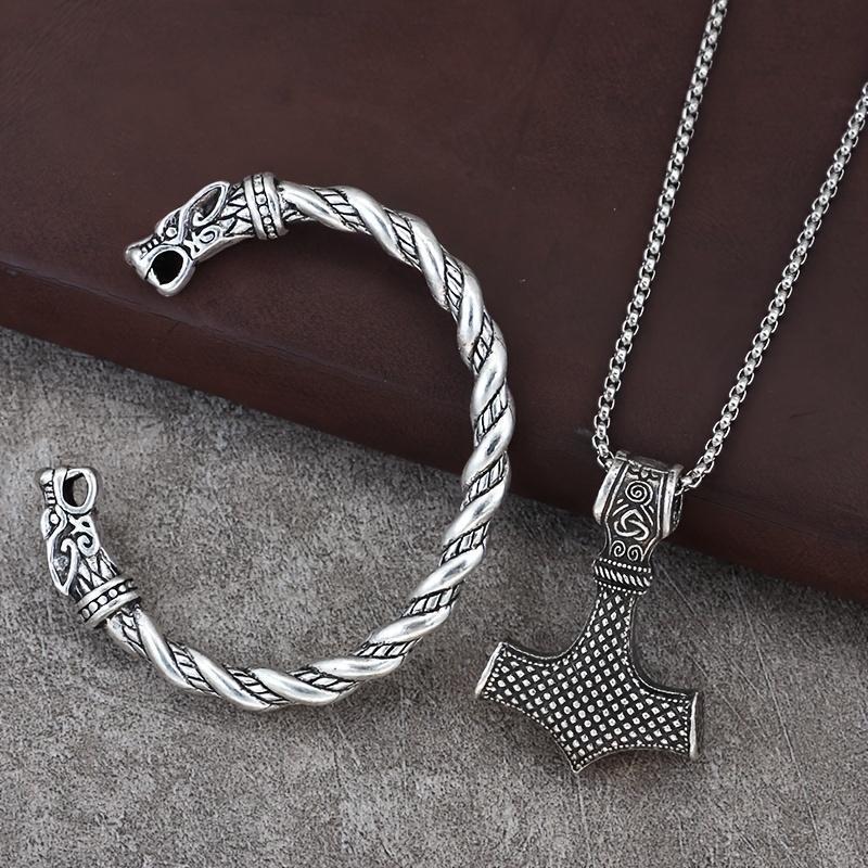 2 count Nordic Viking Pendant Necklace & Bracelet Set - Unisex Norse Jewelry for Men and Women