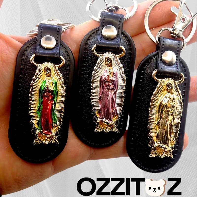 La Virgen de Guadalupe Key Chain - Color, Pink and Gold