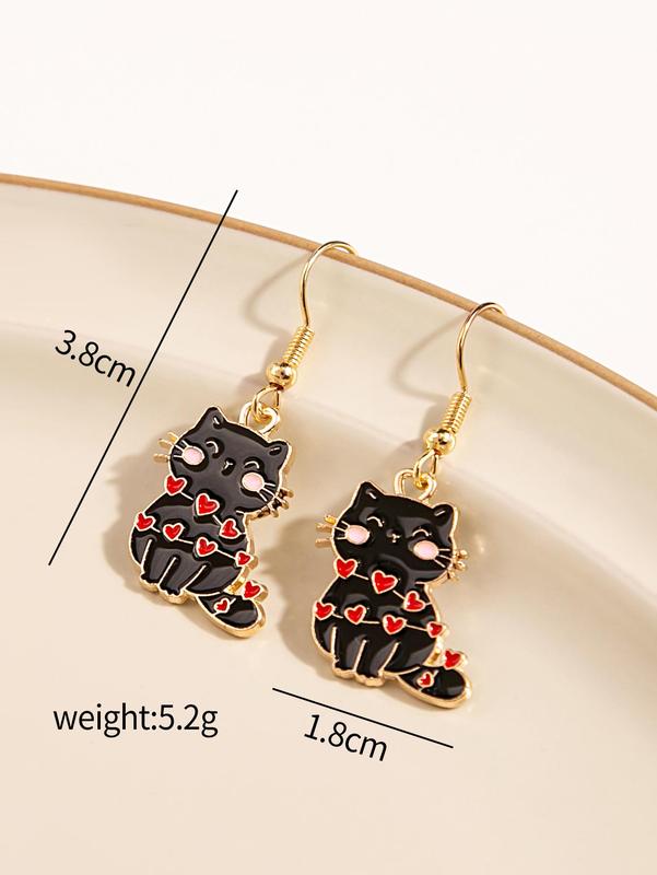 Alloy Cute Cat Dangle Earrings