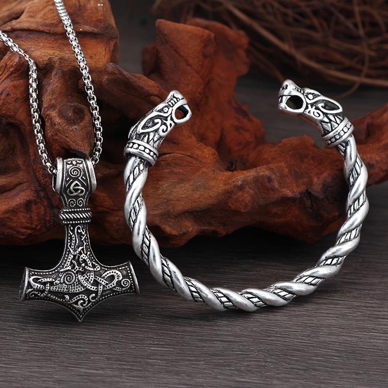 2 count Nordic Viking Pendant Necklace & Bracelet Set - Unisex Norse Jewelry for Men and Women