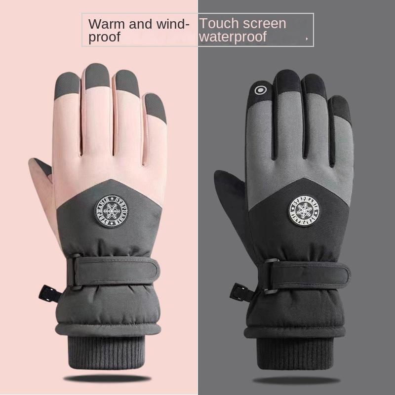 Autumn and Winter Fleece-lined Thick Windproof Waterproof Men and Women Riding Electric Car Wind-Proof and Cold Protection Touch Screen Warm Ski Gloves