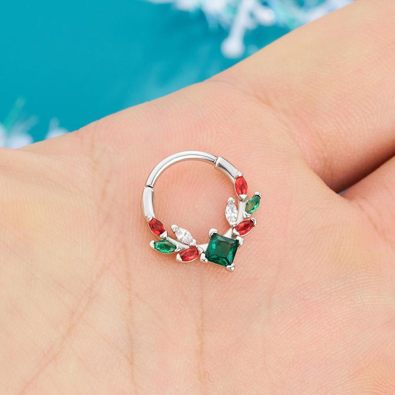 Oufer 16G Christmas Gem Hinged Segment Septum Ring Christmas Gift