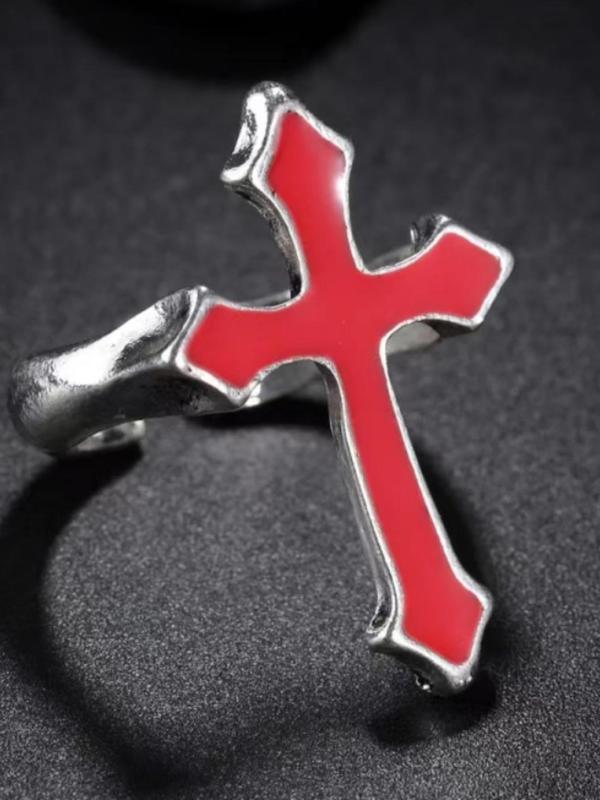 Fashion New Trendy Vintage Cross Promise Ring for Men, Zinc Alloy Punk Gothic Rings Jewelry for Gf, Unisex Casual Y2k Accessories