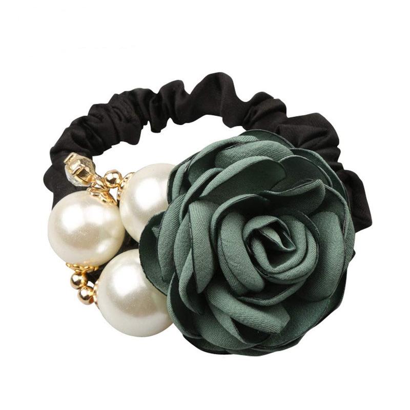 4Pcs Korean Fashion Pearl Hair Rope Rose Flower Rhinestone Hair Ties  Jewelry Rubber Band