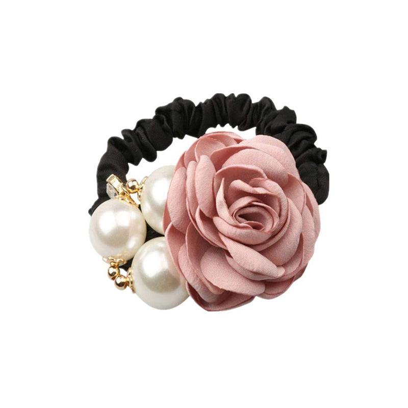 4Pcs Korean Fashion Pearl Hair Rope Rose Flower Rhinestone Hair Ties  Jewelry Rubber Band