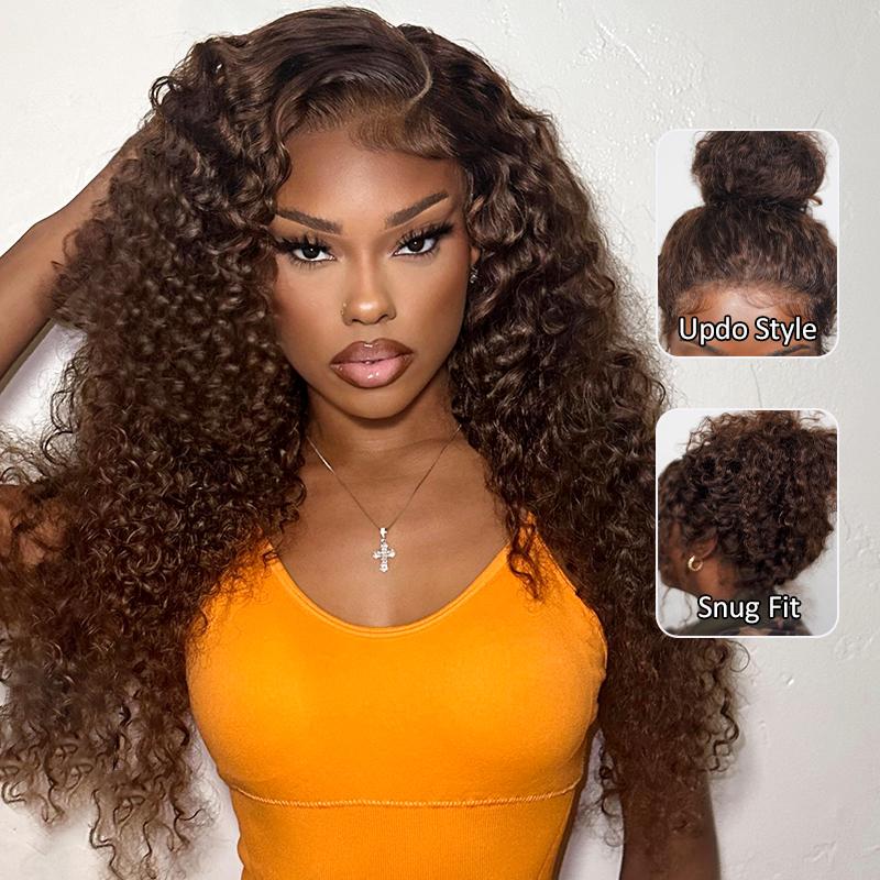 Ashimary Water Wave Invisi-Strap Snug Fit 360 Lace Frontal Pre-Cut Bleached Knots Chocolate Brown Glueless Lace Wig