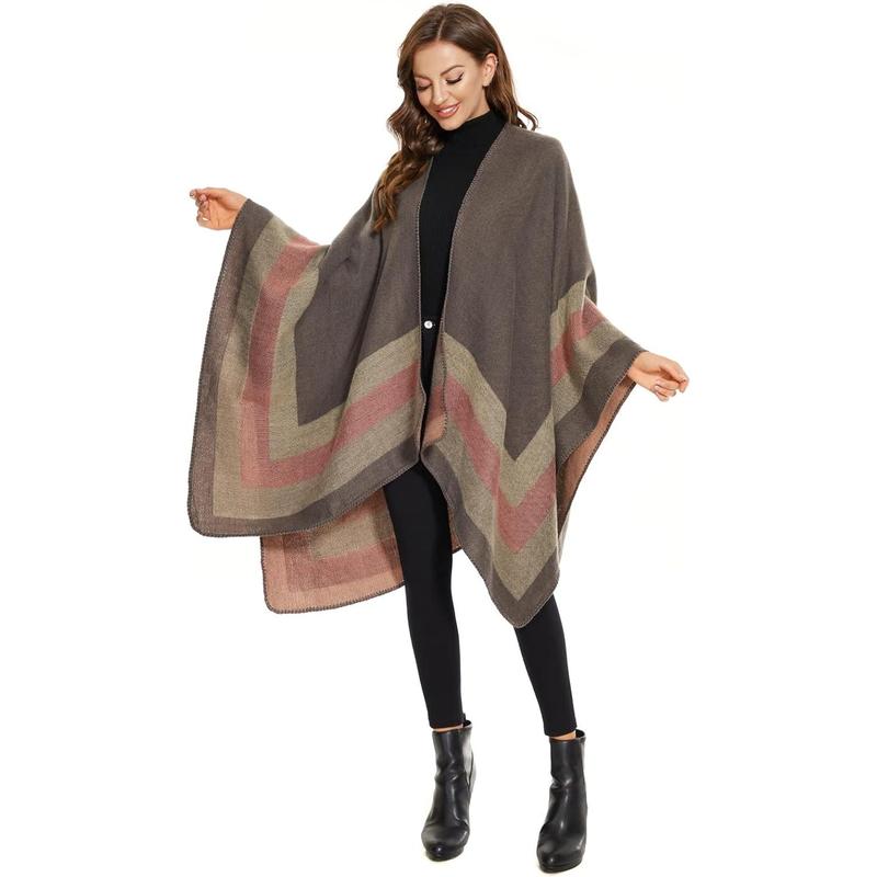 Shawl Wraps for Women, Elegant Knitted Cape Open Front Poncho Scarf Blanket Cardigan Coat for Spring, Autumn, and Winter