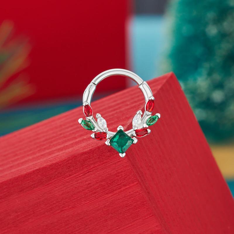 Oufer 16G Christmas Gem Hinged Segment Septum Ring Christmas Gift