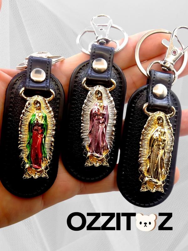 La Virgen de Guadalupe Key Chain - Color, Pink and Gold