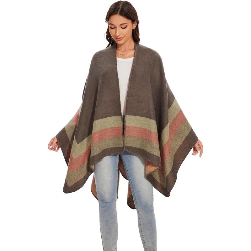 Shawl Wraps for Women, Elegant Knitted Cape Open Front Poncho Scarf Blanket Cardigan Coat for Spring, Autumn, and Winter