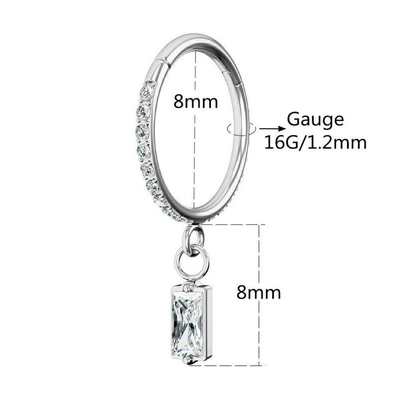 Oufer 16G 18 20G Heart Star Rectangle Dangle CZ Nose Nostril Hoop Helix Rook Lobe Nose Cartilage Lobe Piercing Hoop Ring Inner Diameter 8mm