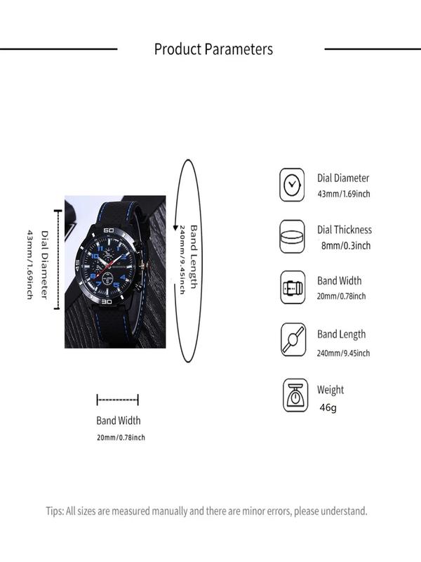 Men's Casual Sportive Round Dial Analog Quartz Watch with Silicone Strap, Elegant Business Wristwatch For Daily & Business Occasions As Gift Without Box