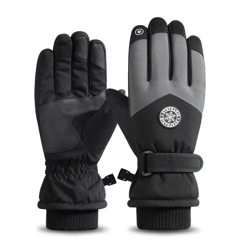 Autumn and Winter Fleece-lined Thick Windproof Waterproof Men and Women Riding Electric Car Wind-Proof and Cold Protection Touch Screen Warm Ski Gloves