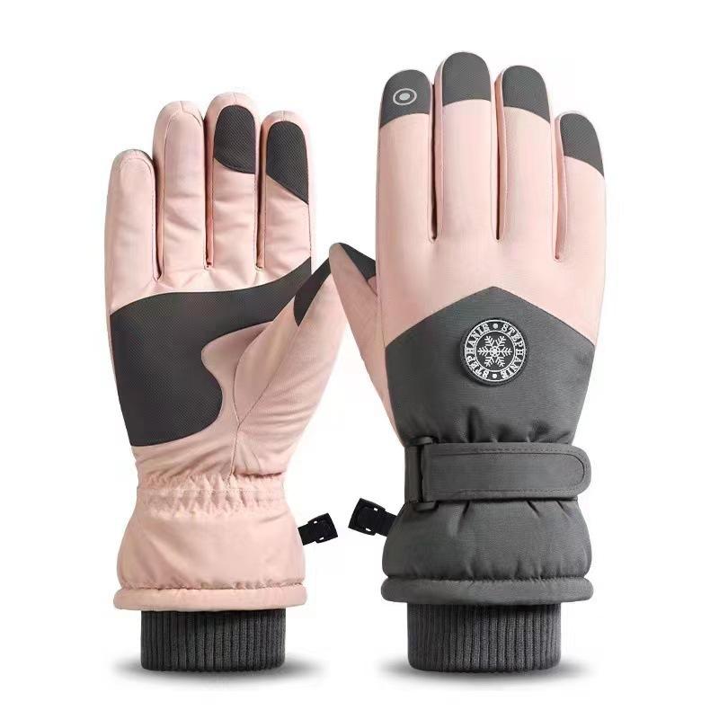 Autumn and Winter Fleece-lined Thick Windproof Waterproof Men and Women Riding Electric Car Wind-Proof and Cold Protection Touch Screen Warm Ski Gloves