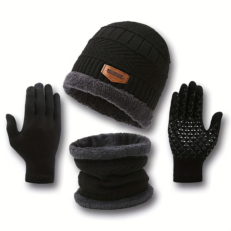 2pcs+1 Pair Winter Beanie Snow Knitted Hat And Scarf And Gloves