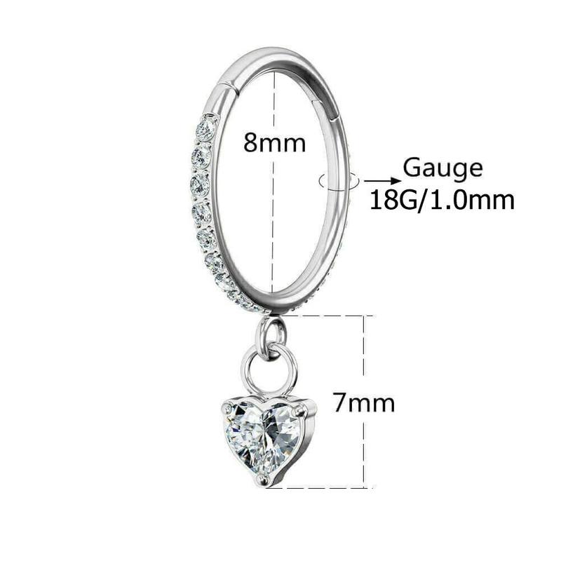 Oufer 16G 18 20G Heart Star Rectangle Dangle CZ Nose Nostril Hoop Helix Rook Lobe Nose Cartilage Lobe Piercing Hoop Ring Inner Diameter 8mm