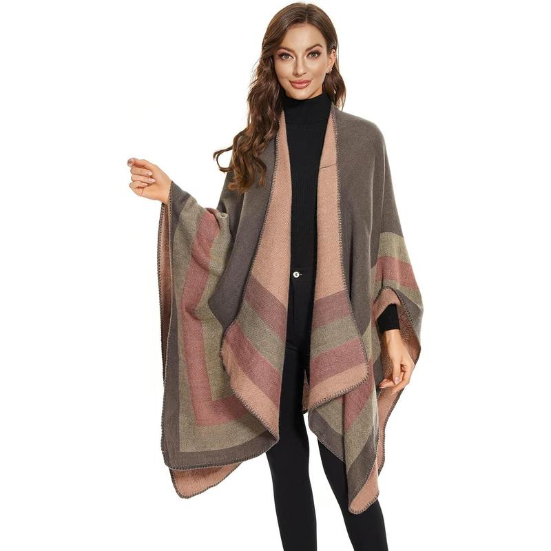 Shawl Wraps for Women, Elegant Knitted Cape Open Front Poncho Scarf Blanket Cardigan Coat for Spring, Autumn, and Winter