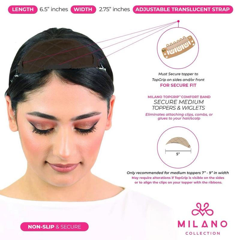 Milano Collection TopGrip Comfort Band for Medium Base Hair or Wig Toppers, Adjustable Translucent Strap, Side Openings to Secure your Wig Topper