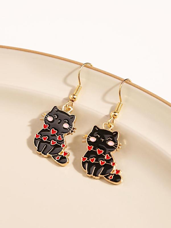 Alloy Cute Cat Dangle Earrings