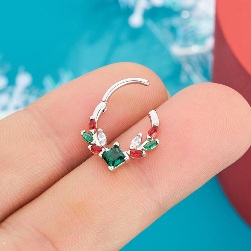 Oufer 16G Christmas Gem Hinged Segment Septum Ring Christmas Gift