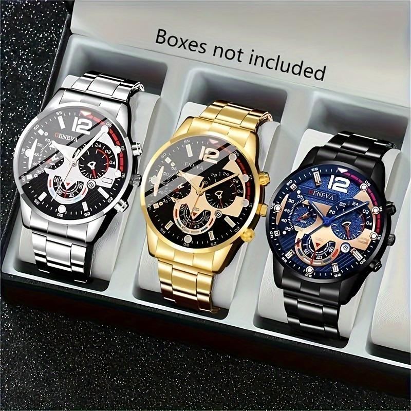 3-Piece Luxury Men's Quartz Watch Set: Stainless Steel Band, Precision Time Scale, Perfect for Business & Casual Wear, Ideal Gift for Back to School, Christmas, Birthdays