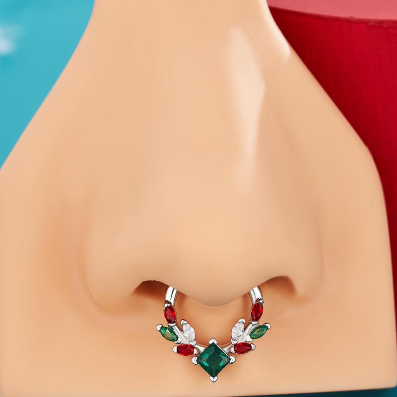 Oufer 16G Christmas Gem Hinged Segment Septum Ring Christmas Gift