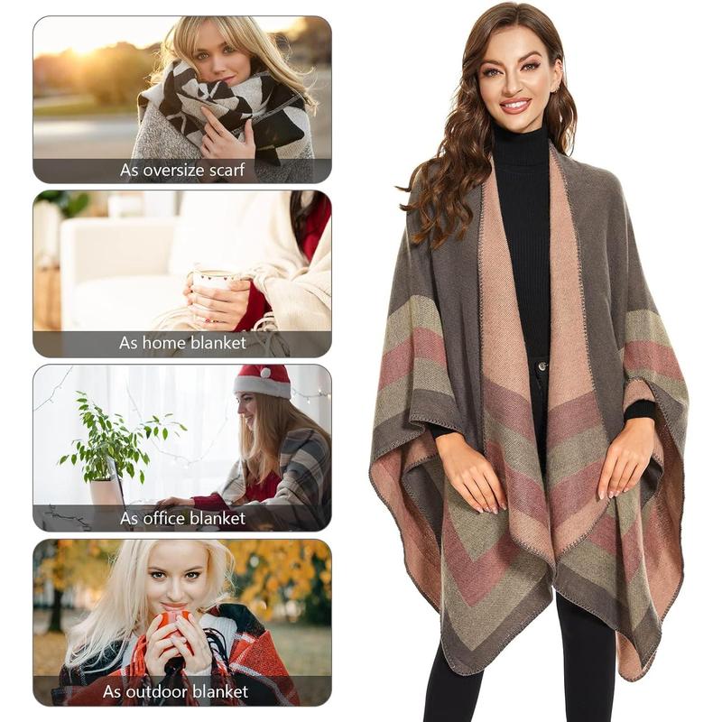 Shawl Wraps for Women, Elegant Knitted Cape Open Front Poncho Scarf Blanket Cardigan Coat for Spring, Autumn, and Winter