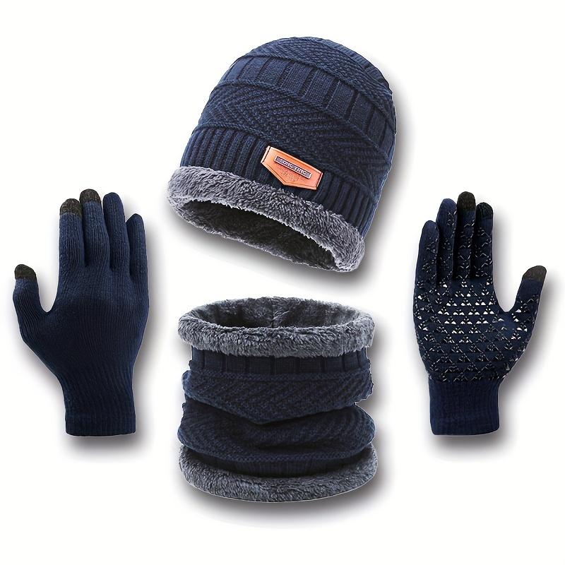 2pcs+1 Pair Winter Beanie Snow Knitted Hat And Scarf And Gloves