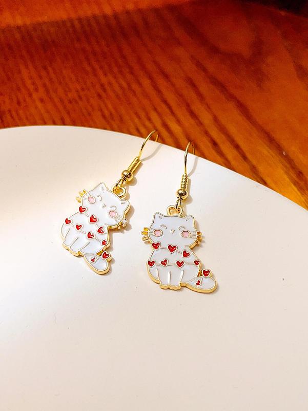 Alloy Cute Cat Dangle Earrings