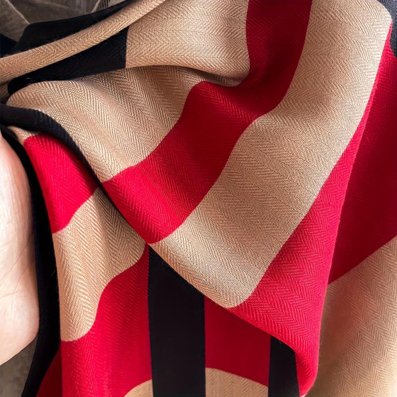 Color Block Striped Scarf Imitation Wool Shawl Soft Warm Windproof Wrap For Women