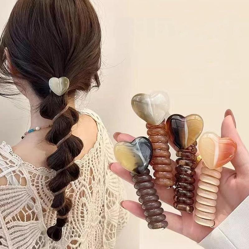 Heart Design Ponytail Elastic Hair Bands Rubber Ties Bundle Scrunchies Telephone Wire Accessories Women