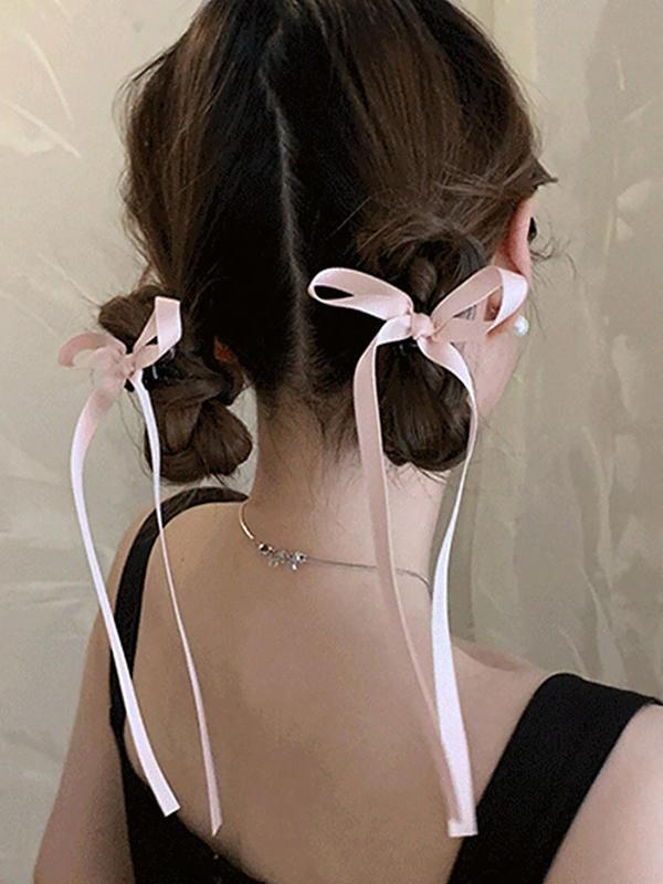 Cute Bowknot Design Hair Claws, Elegant Long Ribbon Hair Claws, Fashion Hair Accessories for Women & Girls