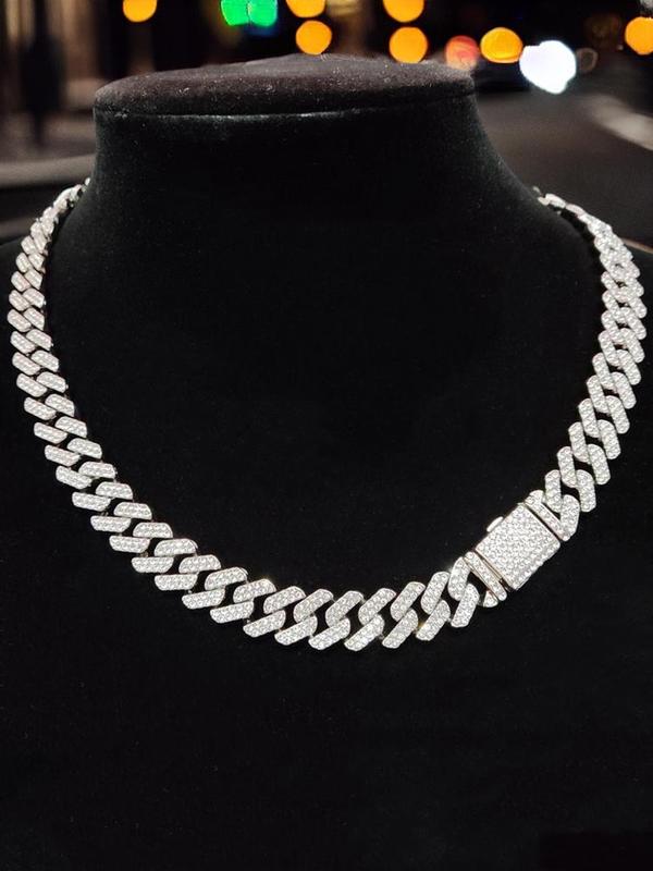 Unisex Punk Style Rhinestone Decor Chunky Chain Necklace, Trendy Exquisite Cuban Link Chain, Hippie Jewelry for Party Decor