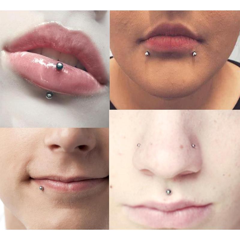 Fake Lip Ring, Nose Ring, Eyebrow Piercing, Hoop & Stud Stick-On Piercings, Fake Face Piercings with Silver Balls