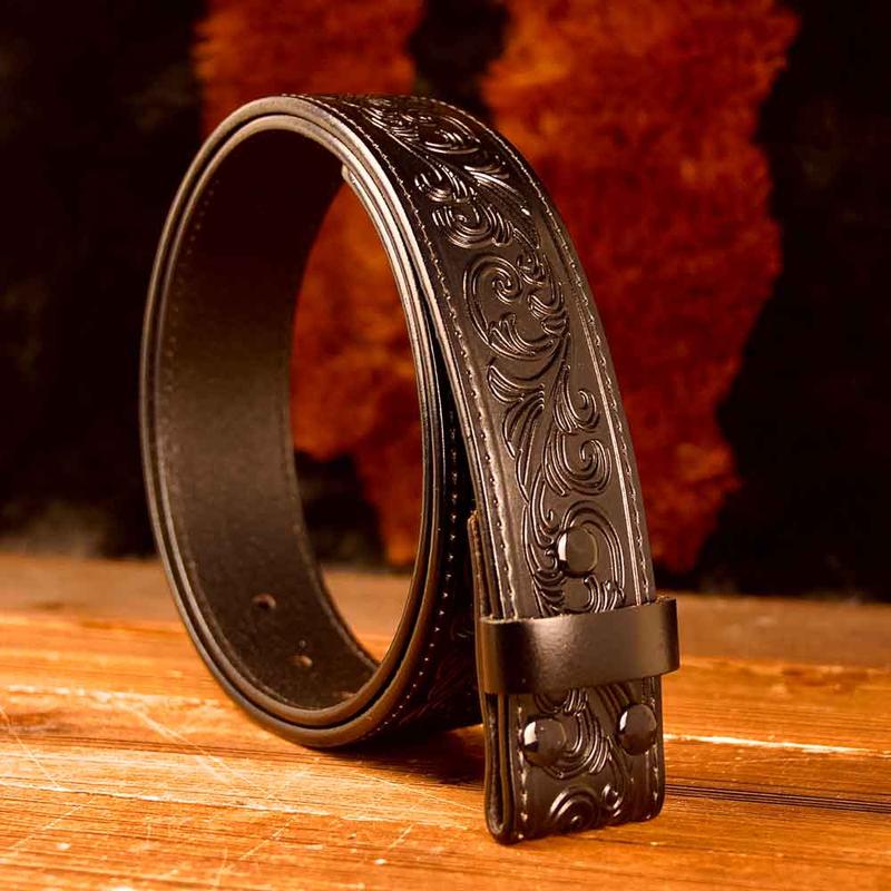 Western Black Leather Printed Belt Costume Decoration