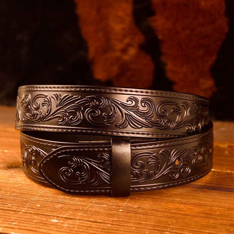 Western Black Leather Printed Belt Costume Decoration