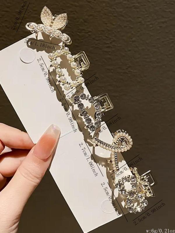 Faux Pearl & Rhinestone Decorated Hair Claw, Casual Versatile Fashion Hair Accessories for Women & Girls, Minimalist Headwear Suitable for Thick Hair